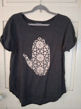 Signorelli Graphic Hamsa Hand Tee - Women's Gray Poly Cotton Sz M Made In U.S.A.